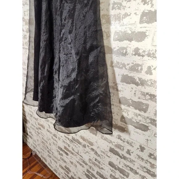 Vintage Y2K 90s Tafetta Maxi Skirt Size 12 Black Tulle Lined Whimsigoth Prom - Picture 6 of 16